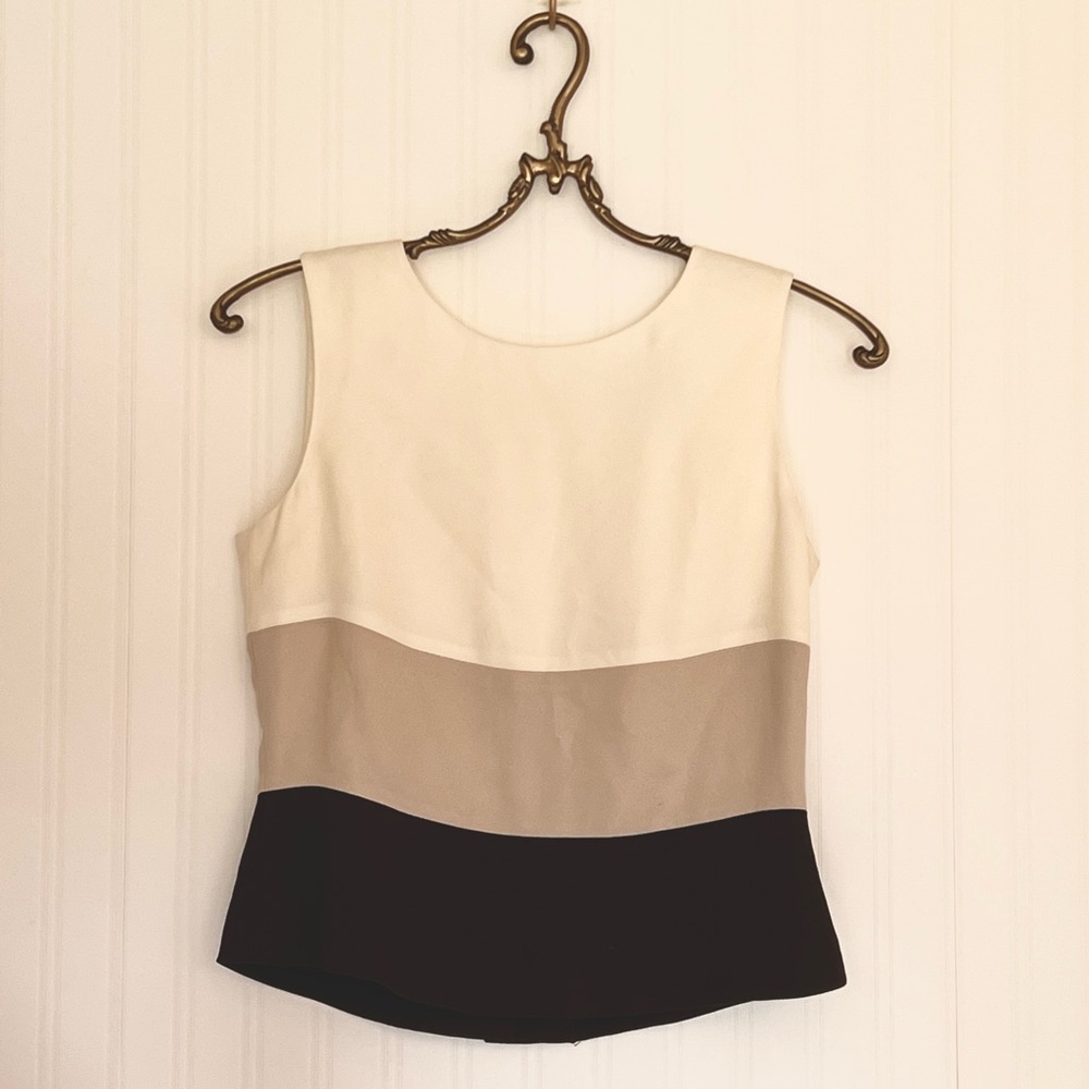 Petite Sophisticate Cream and Brown Color-Block Tank Top